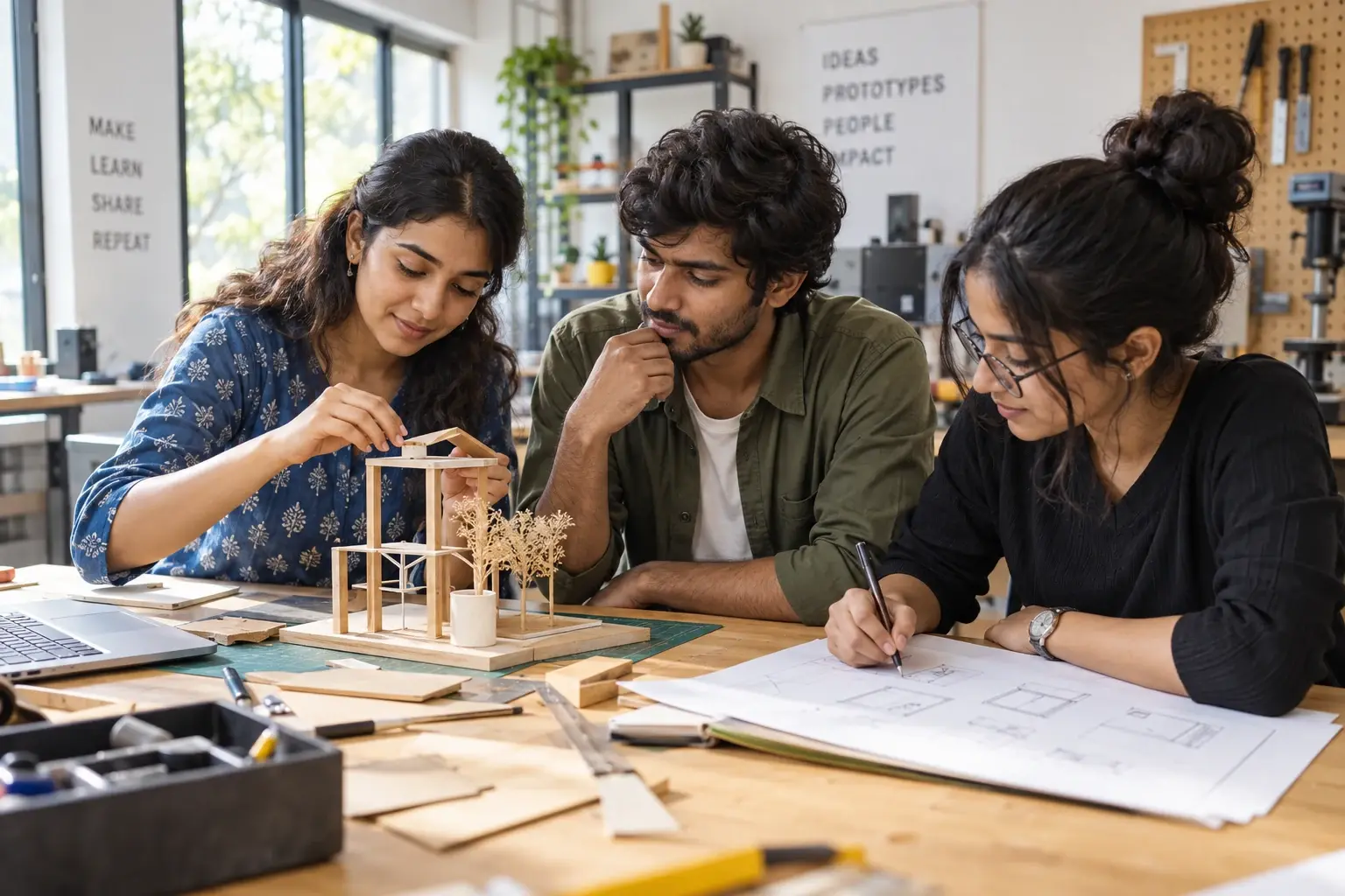 Illustrative Indian university learners working on a hands-on design project